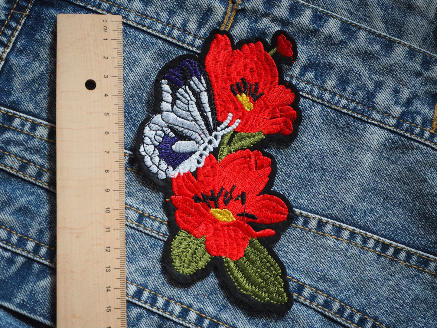 Red Flowers with Butterfly patch