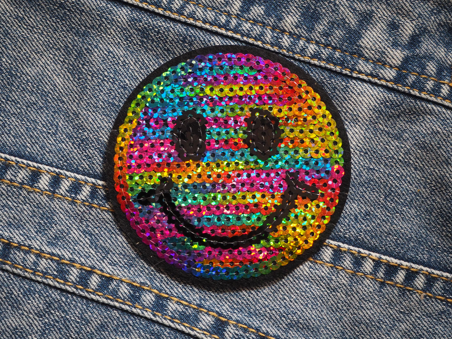 Smile Face Embroidered Unique Glitter Patch