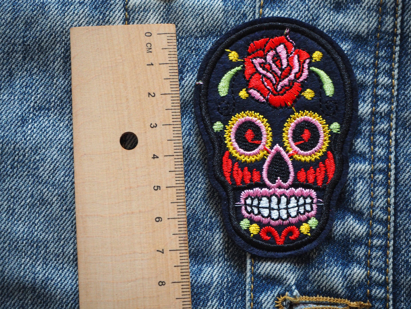 Skull Calavera Patch (black background)