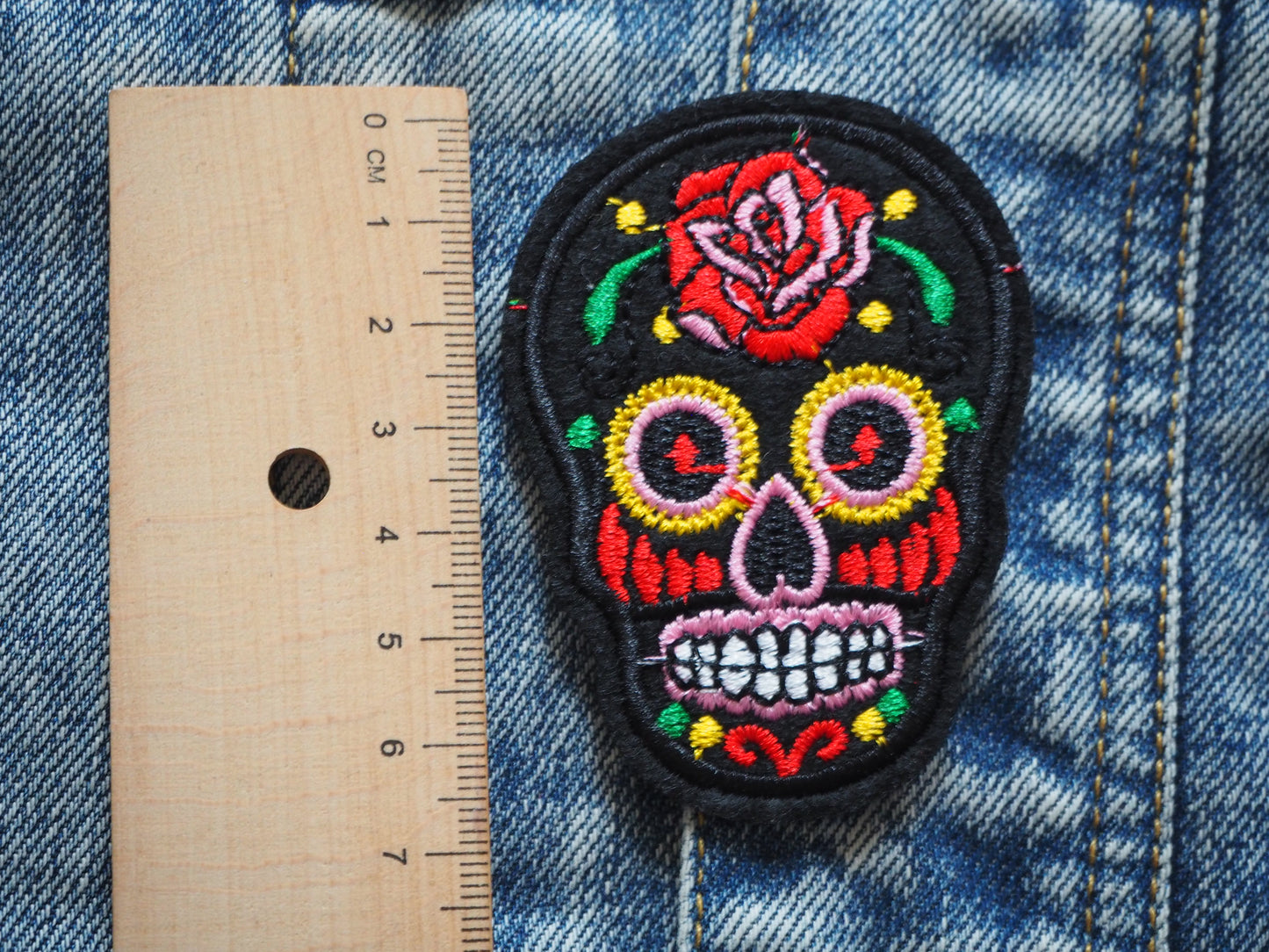 Skull Calavera Patch (dark blue background)