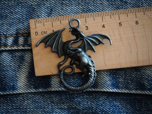 Medieval Black Dragon Metal Pendant