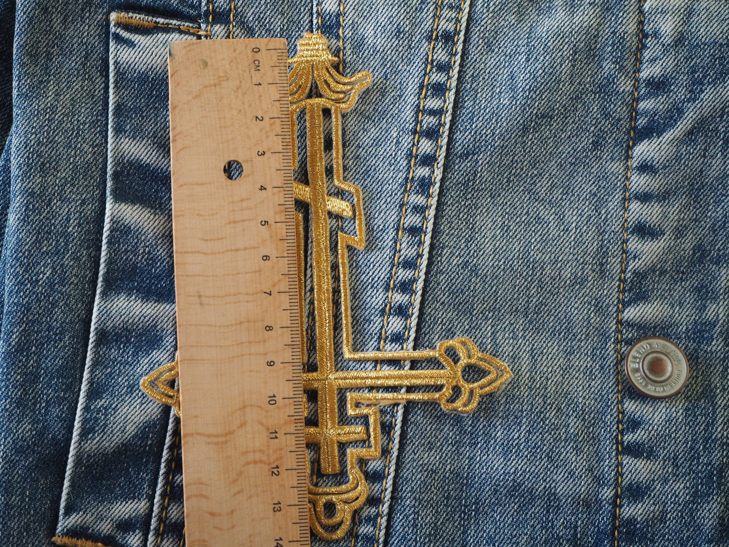 Inverted Gold Cross Embroidered patch