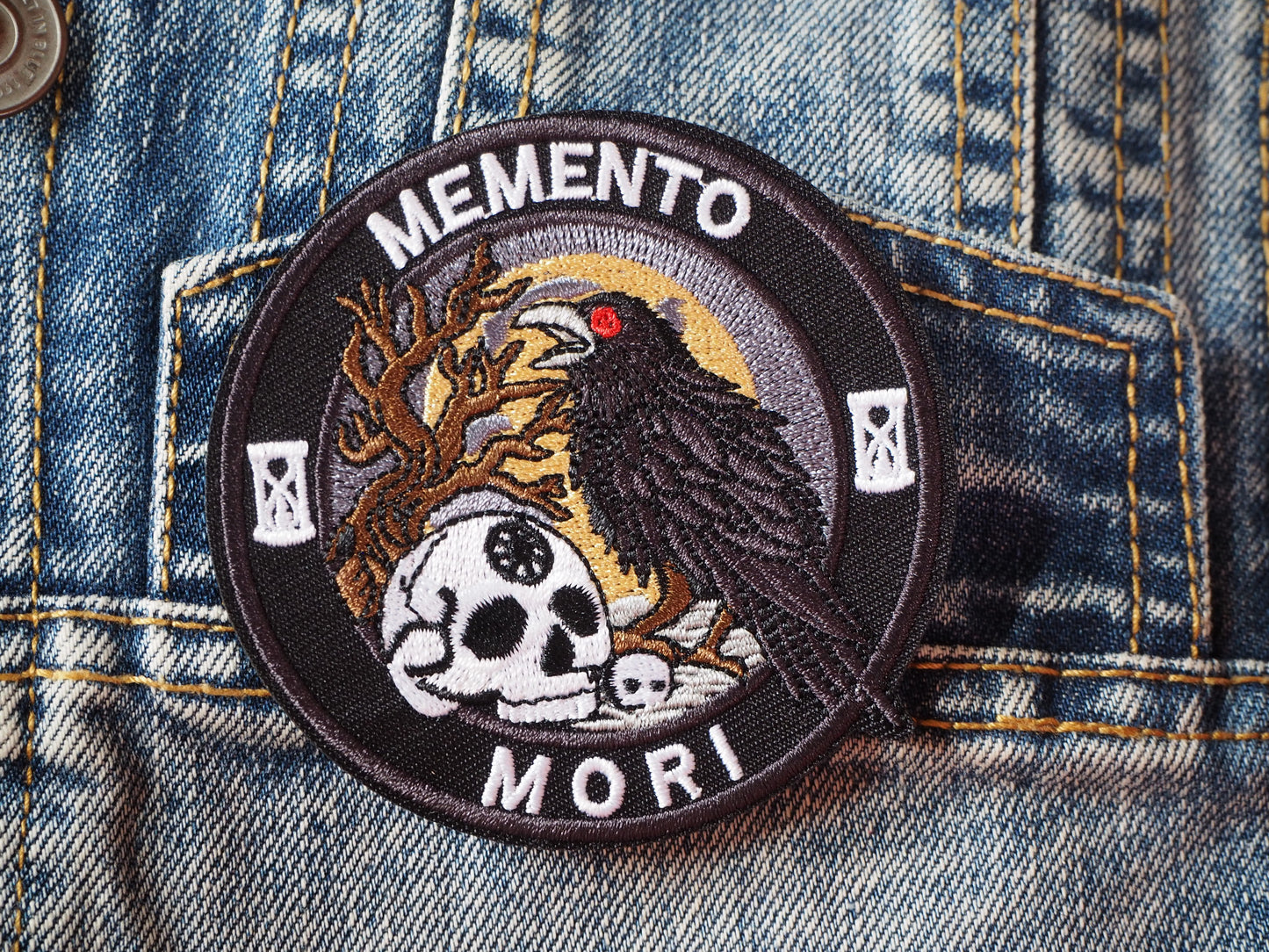 Memento Mori Gothic Raven Embroidered Patch