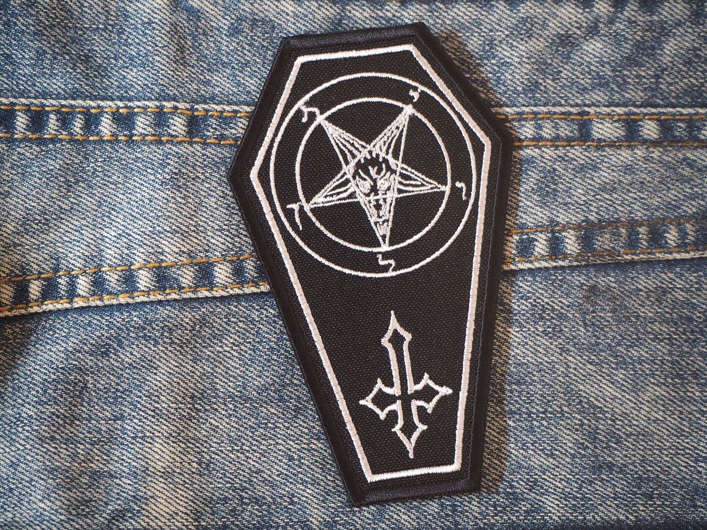Coffin Pentagram Cross Embroidered Patch