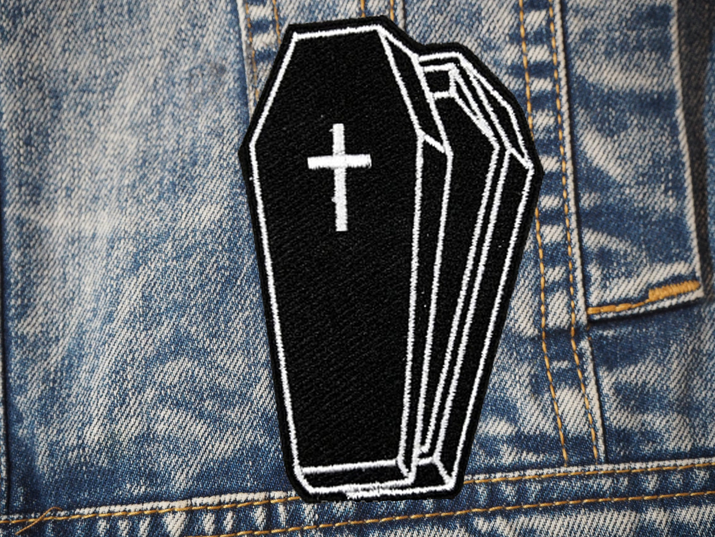 Coffin Gothic Cross Embroidered Patch