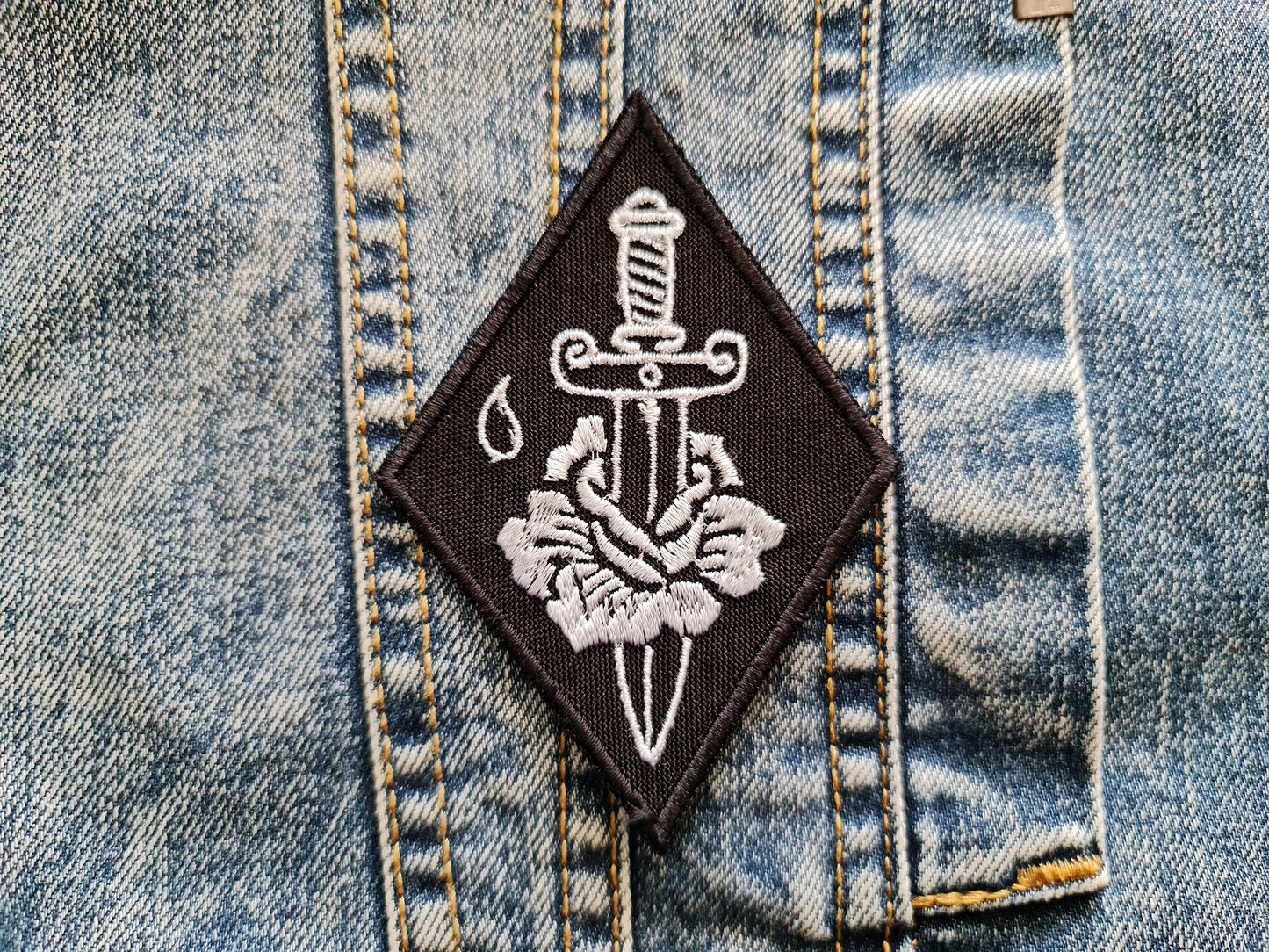 Gothic Rose & Sword Embroidered Patch