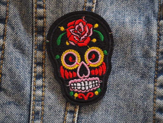 Skull Calavera Patch (black background)