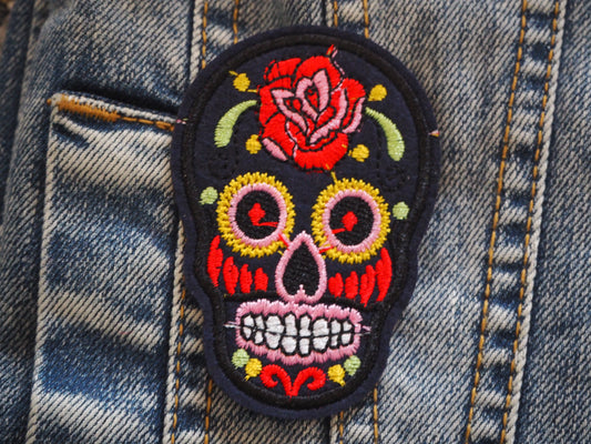 Skull Calavera Patch (dark blue background)