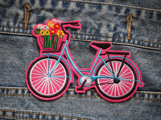 Pink Bicycle with Flowers Patch