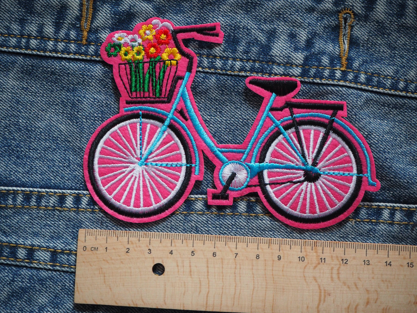 Pink Bicycle with Flowers Patch