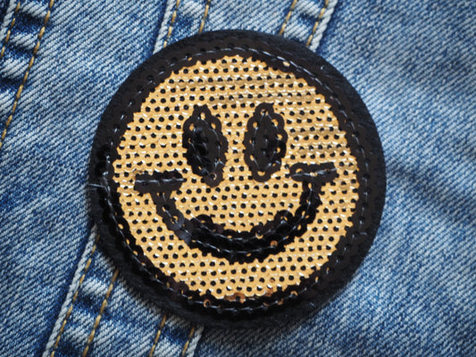 Smile Face Embroidered Unique Glitter Patch