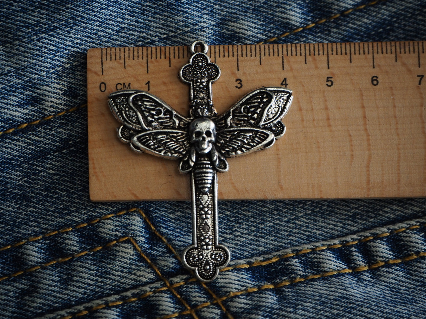 Skull Butterfly Cross Metal Pendant