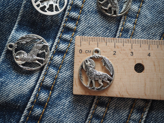 Wolf & Moon Metal Pendant