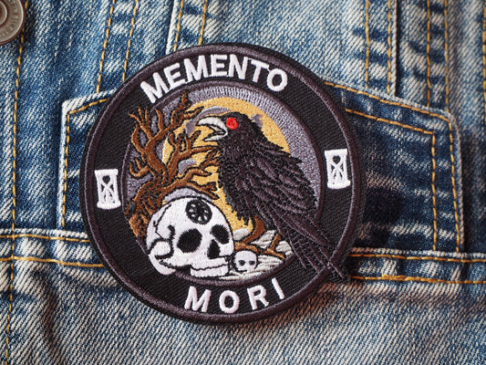 Memento Mori Gothic Raven Embroidered Patch