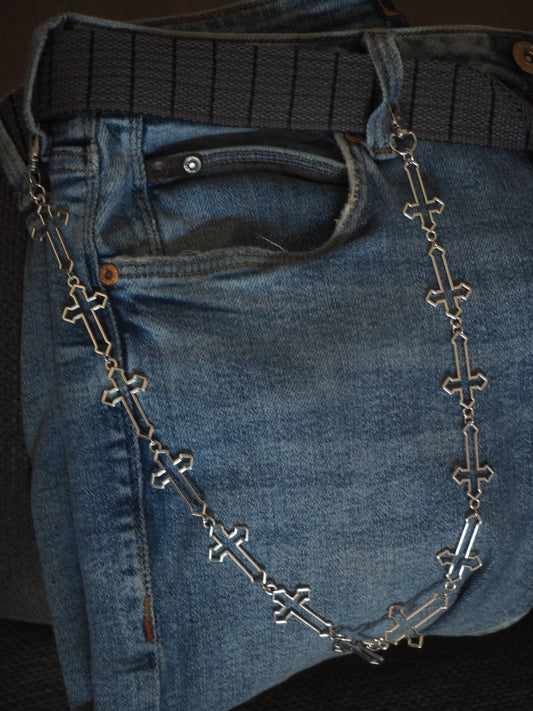 Inverted Gothic Cross Metal Key Chain