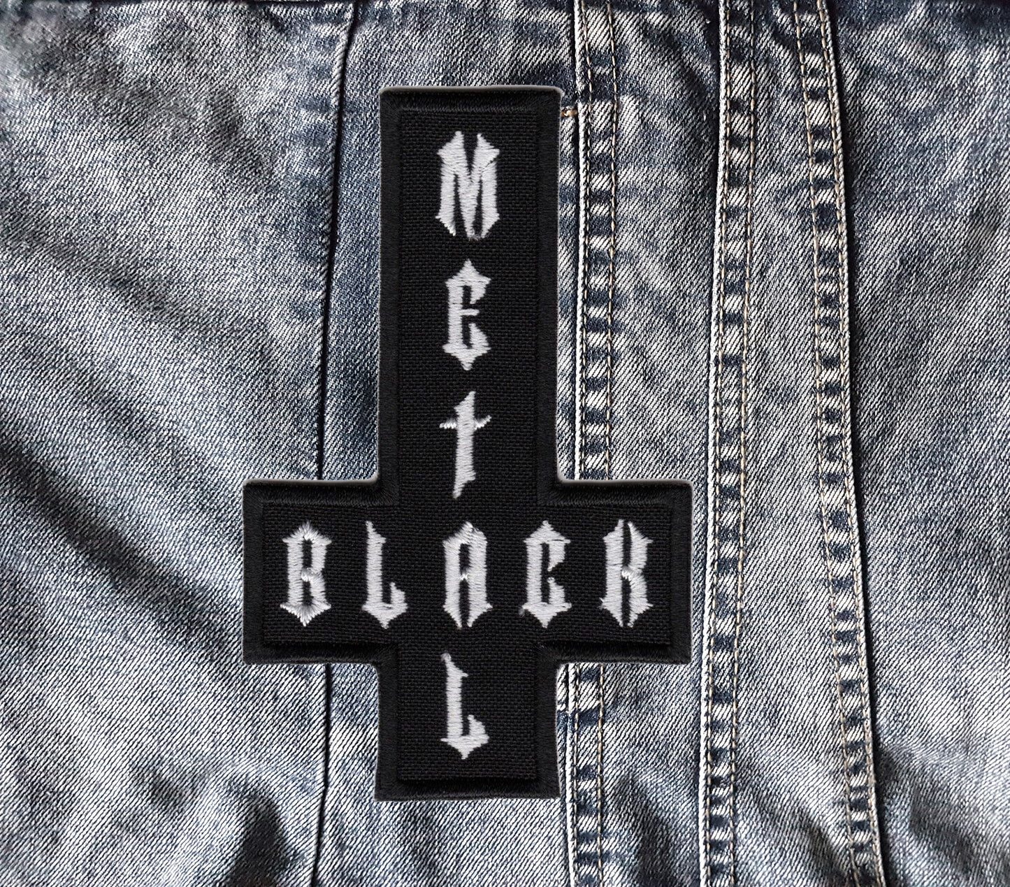 Black Metal Symbol Cross Embroidered Patch