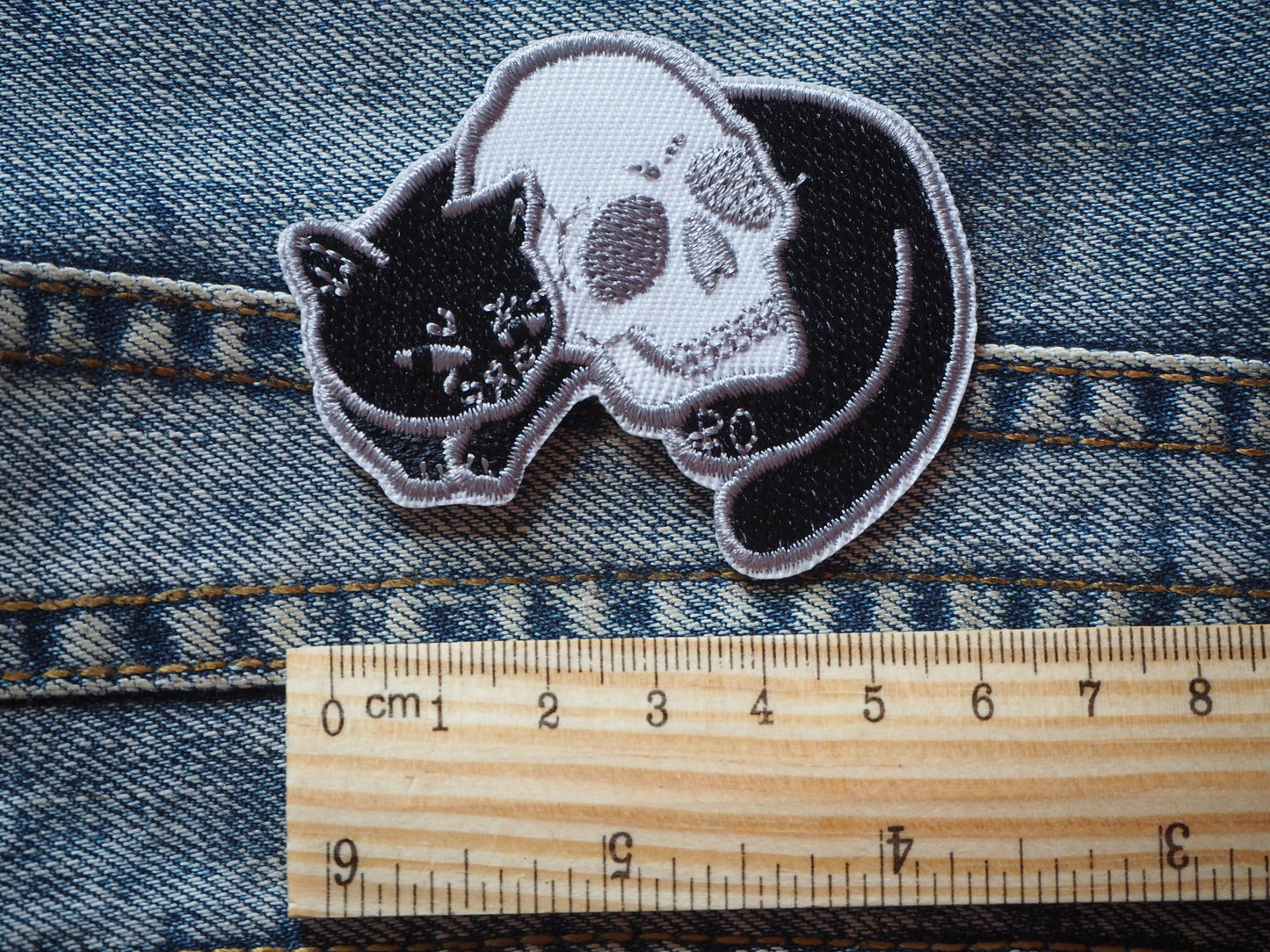 Skull & Black Cat Gothic Embroidered Patch