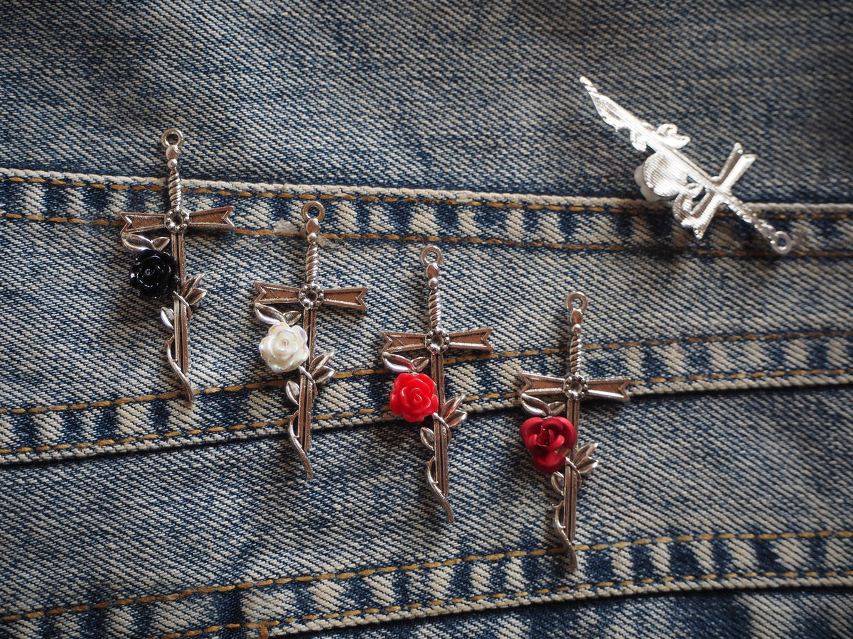 Medieval Fantasy Sword and Rose Metal Pendant Charm