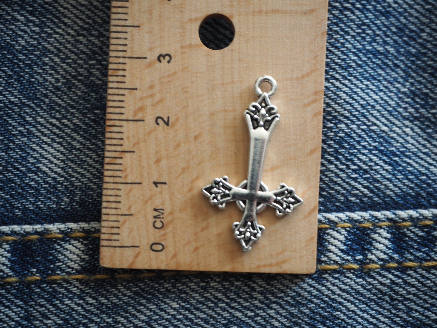 Inverted Gothic Cross Mini Metal Pendant