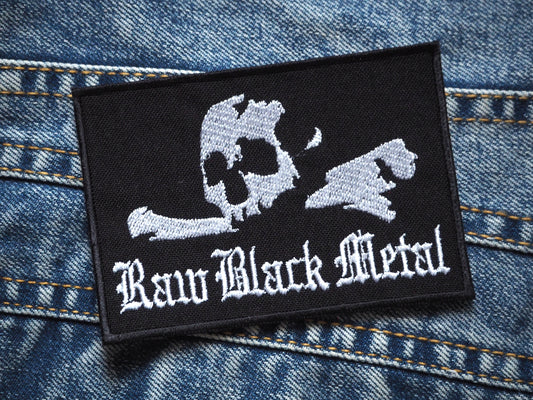 Raw True Black Metal Skull Embroidered Patch